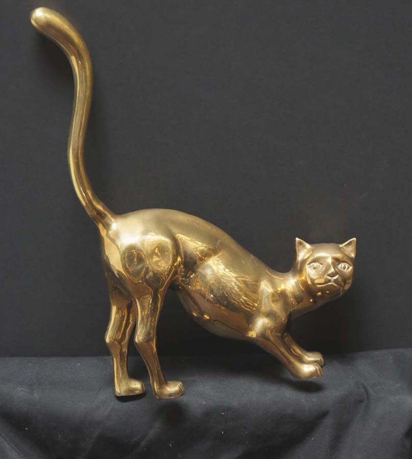ARTIST UNKNOWN,20th C. ,: Title: Art Deco Style brass house cat, ,c. 1950-70s, , , , , Size info: 15 by 12 by 3 in. (38 x 30 x 7.5 cm.), , , Framing: , , , ,