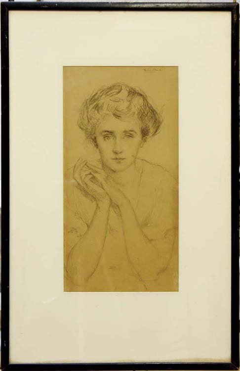 REID, ROBERT LEWIS, American 1862-1929,: Title: "Portrait of My Wife" , pencil on paper,,c. 1900, signed in pencil upper right, , , , , Size info: 19 by 10 in. (sight) (49 x 25 cm.), , , Framing: Framed, but unexamined out of