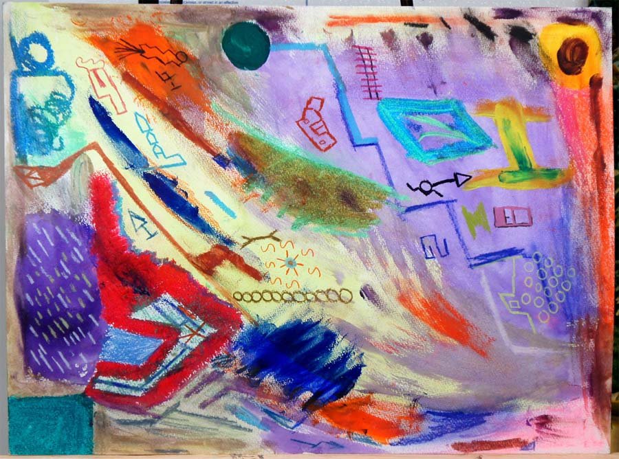 HAUPERT, JIM, American 20-21st C.,: Title: (abstract with purple focus), acrylic on paper, ,2000, signed verso by the artist, , , , , Size info: ,sheet: 18 by 24 in. (45 x 60 cm.) , , Framing: Sold unframed,