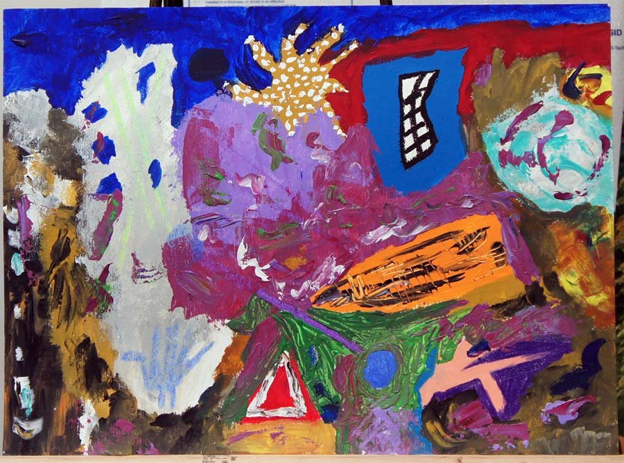 HAUPERT, JIM, American 20-21st C.,: Title: (abstract with sea type creatures), acrylic on paper, ,2000, signed verso by the artist, , , , , Size info: ,sheet: 18 by 24 in. (45 x 60 cm.) , , Framing: Sold unframed,