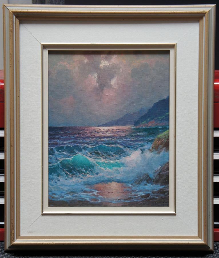 DZIGURSKI, ALEXANDER II, American California b.: Title: (Stormy Seascape), oil on canvas, , , signed lower right, , , , Size info: 14 by 11 in. (35 x 27 cm.), , , Framing: Sold framed, , ,