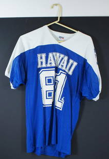 Hawaii Jersey: Hawaii Jersey, Blue and white Hawaii Jersey, Medium, Polyester Jersey, ,Sports Stuf, quantity: 1 ,condition:has been worn, has light stains that may be removable,no tags