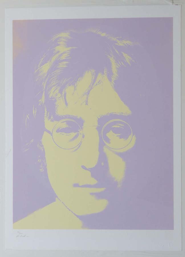 LENNON, JOHN, British b. 1932,: Title: "Silk Screened Portrait of John Winston Lennon", silkscreen on Stonehenge paper, from a hand made air brushed portrait.,1990, signed by Yoko Ono Lennon, with the red chop, lower right and the e