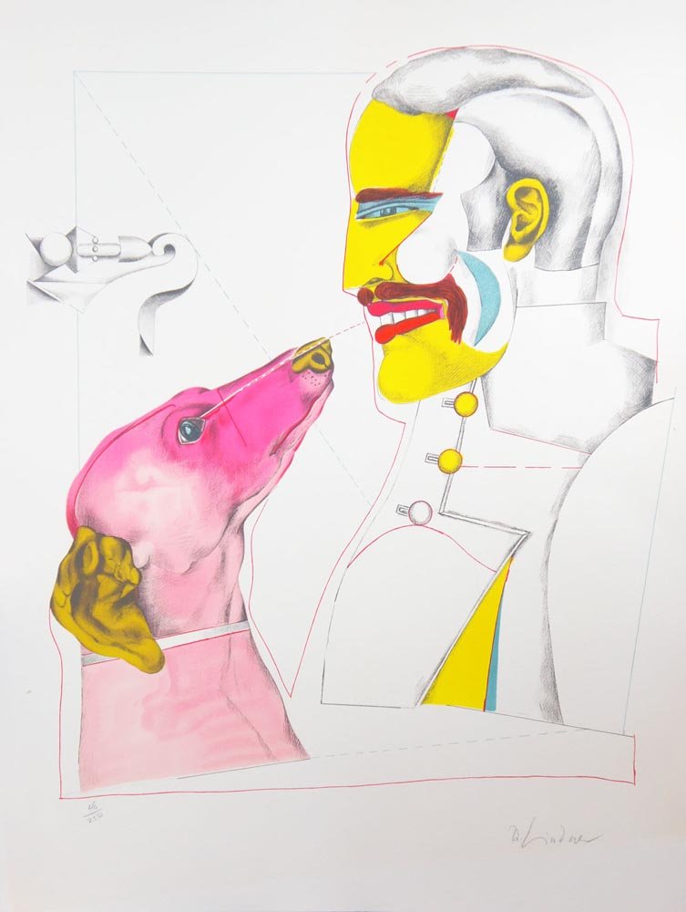 Lindner, Richard, German/American 1901-1978,: Title: "Man's Best Friend" from the "After Noon" portfolio of eight lithographs, 8 color lithograph in colors on Arches watermarked paper, printed from 1 stone and 7 plates , 1969, signed in pencil by