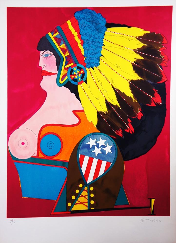 Lindner, Richard, German/American 1901-1978,: Title: "Miss American Indian" from the "After Noon" portfolio of eight lithographs, 17 color lithograph in colors on Arches watermarked paper, printed from 1 stone and 14 plates , 1969, signed in penc