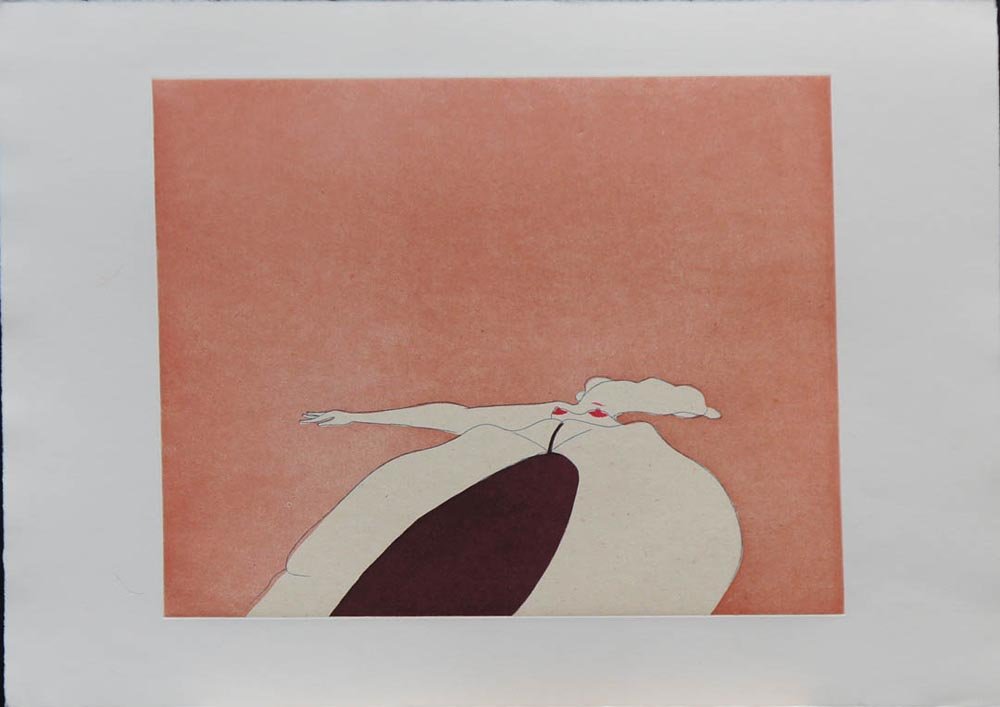 Scholder, Fritz (a pair), American 1937-2005,: Title: (nude), , etching and aquatint printed in colors, apparently two states of the same plate, c, 1985, one signed in pencil by the artist, one numbered 34-50,, , , Size info: ,sheet: 18 x 26 in. (