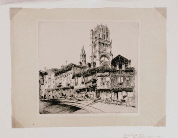 ARMS, JOHN TAYLOR American 1887-1953: Title: "Albi", , Description: etching,,1927, signed in pencil by the artist, ,edition 100,, , Size info: , ,plate size: 10 x 10 1/4 in. (25.3 x cm) Framing: Sold unframed<