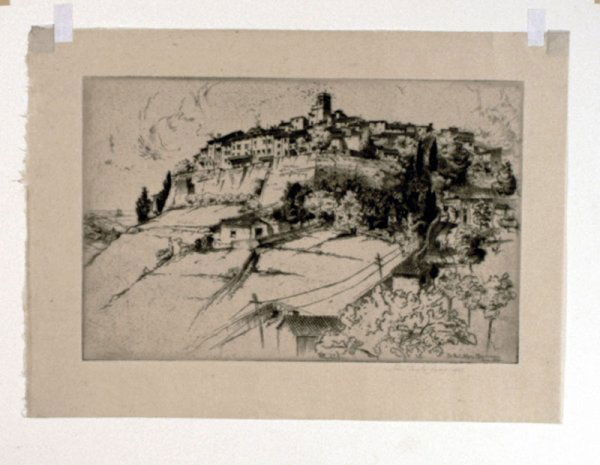 ARMS, JOHN TAYLOR American 1887-1953: Title: "St. Paul Alpes-Maritimes, France", , Description: etching,,1927, signed in pencil by the artist, ,edition 259,, , Size info: , ,plate size: 8 x 11 1/2 in (20 x 29.2 cm.)