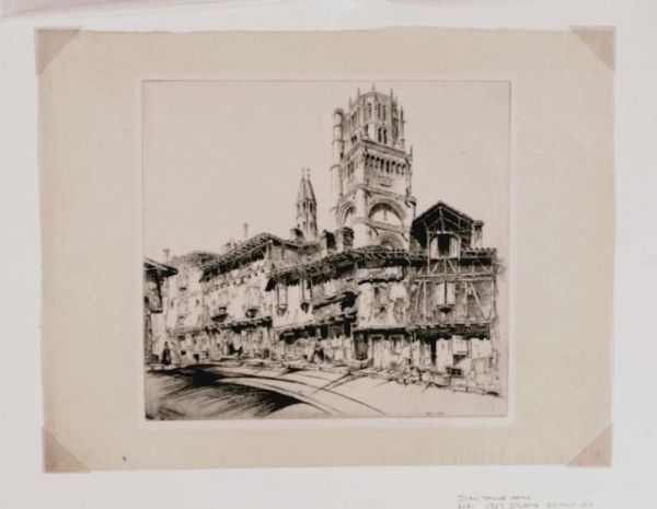 ARMS, JOHN TAYLOR American 1887-1953: Title: "Albi", , Description: etching,,1927, signed in pencil by the artist, ,edition 100,, , Size info: , ,plate size: 10 x 10 1/4 in. (25.3 x cm) Condition: In very good condition, annotations at th