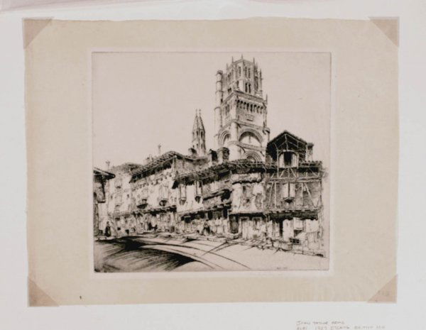 ARMS, JOHN TAYLOR American 1887-1953: Title: "Albi", , Description: etching,,1927, signed in pencil by the artist, ,edition 100,, , Size info: , ,plate size: 10 x 10 1/4 in. (25.3 x cm) Condition: In very good condition, annotations at th