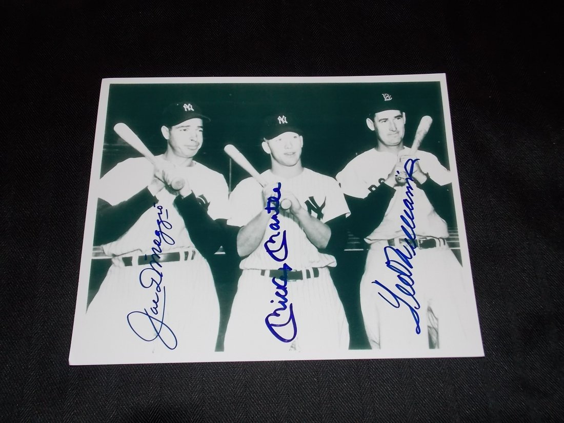 Trio: Mickey Mantle, Ted Wiliiams, Joe DiMaggio, Autograpehd 8x10 Photo, w/COA