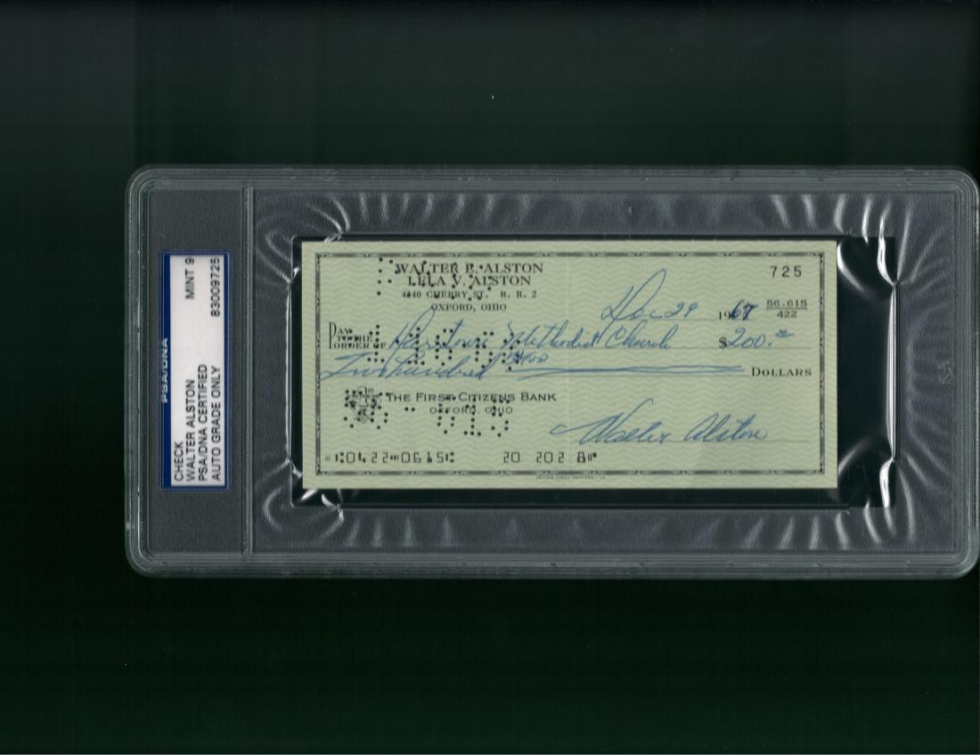 Walter Alston Signed Check PSA/DNA Mint 9 (1 of 2)