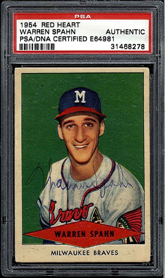 Signed 1954 Red Heart Warren Spahn Card Certified by: Signed 1954 Red Heart Warren Spahn Card Certified by PSA/DNA