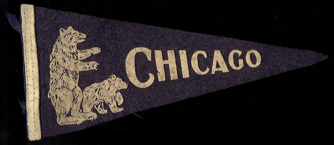 Vintage Chicago Bears Mini Pennant: Vintage Chicago Bears Mini Pennant. This pennant is 8 inches long and four inches tall in its tallest spot.