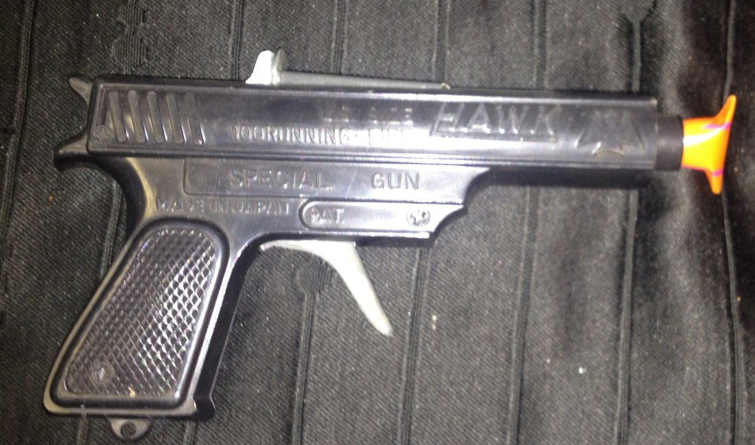 Vintage Working Hawk Cap Gun (Black): Vintage Working Hawk Cap Gun (Black). This is a working cap gun that does not come with any caps. This U.S. size 100 running-fire cap gun is a special gun in great condition which was manufactured in