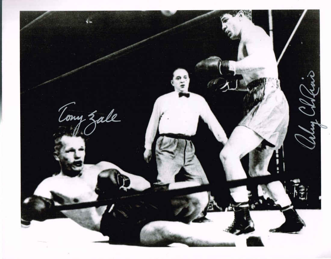 Tony Zale and Rocky Graziano Signed Photograph JSA: Tony Zale and Rocky Graziano Signed Photograph Certified by JSA. This is a great black and white photograph signed by both fighters.