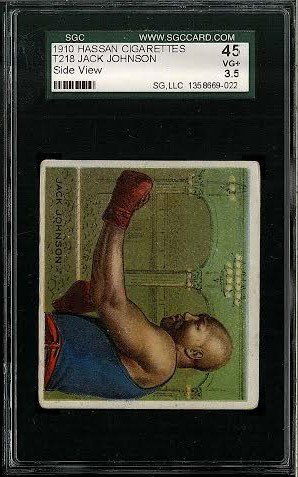 1910 Hassan Cigarettes T218 Jack Johnson Side View Card: 1910 Hassan Cigarettes T218 Jack Johnson Side View Card SGC 3.5 (45 Very Good +)