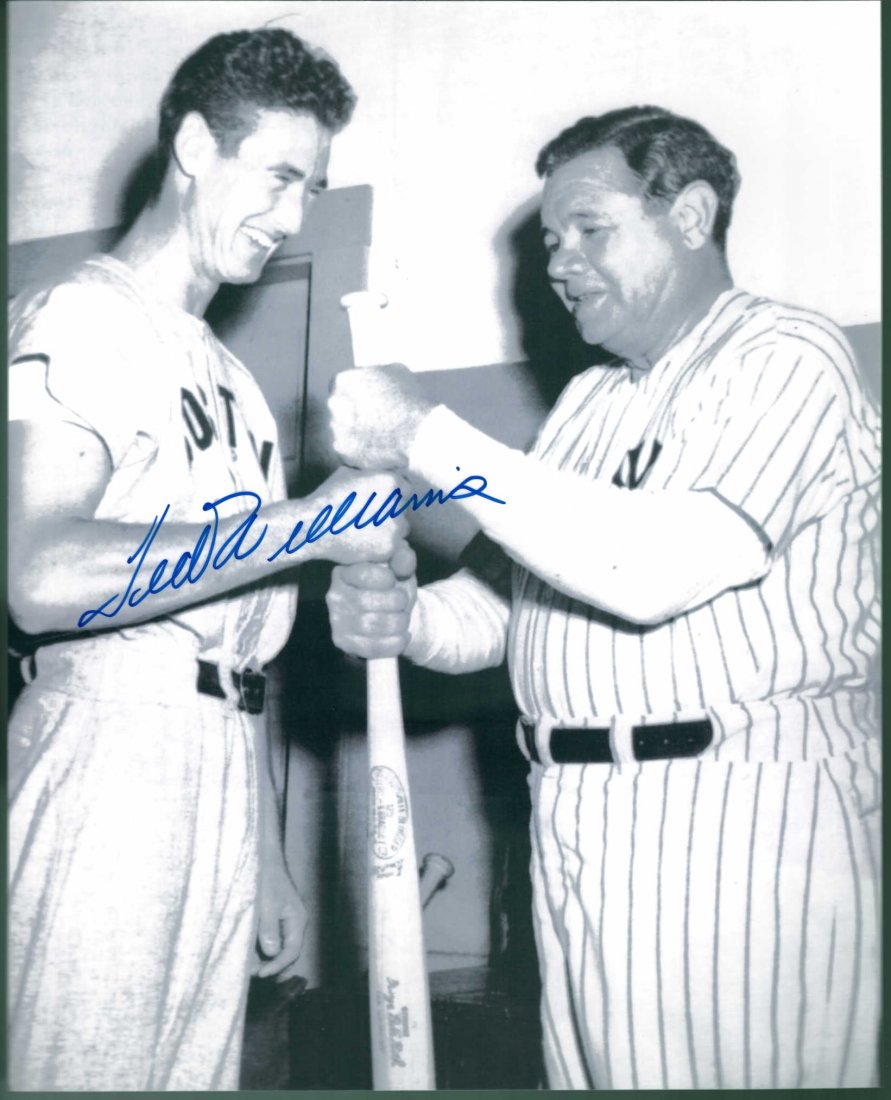 8x10 Photograph Of Ted Williams and Babe Ruth Signed by: 8x10 Photograph Of Ted Williams and Babe Ruth Signed by Williams The Score Board Certidicate
