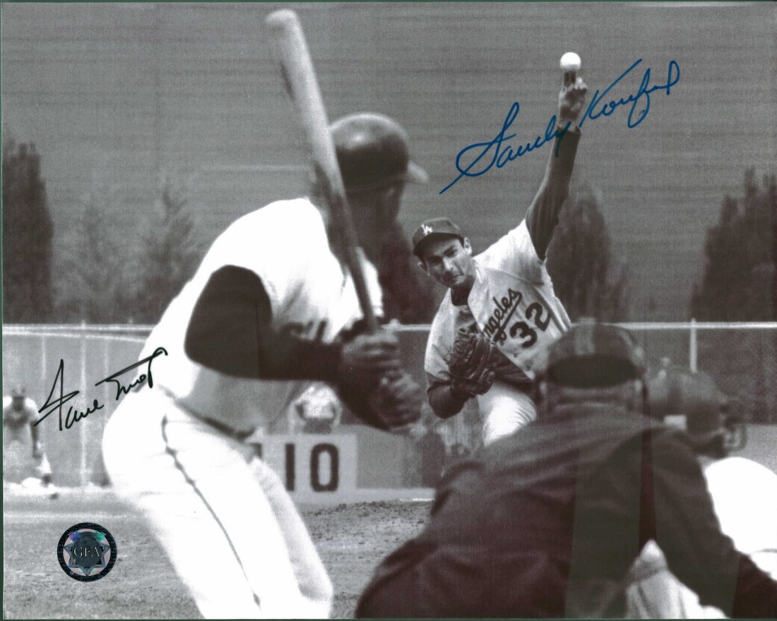 8 x 10 Signed Photograph of Willie Mays and Sandy Koufa: 8 x 10 Signed Photograph of Willie Mays and Sandy Koufax Certified by GFA