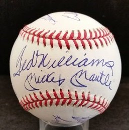 500 Home Run Club Signed Baseball Cert by The Score: 500 Home Run Club Signed Baseball Cert by The Score Board. This ball has been signed by Ted Williams, Mickey Mantle, Mike Schmidt, Ernie Banks, Hank Aaron, Frank Robinson, Reggie Jackson, Willie McCov
