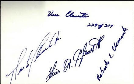 Roberto Clemente Copy of 1st Contract, Candid: Roberto Clemente Copy of 1st Contract, Candid Photographs, 67 Lithograph. 71 WS Lithograph. This lot comes from the family of Roberto Clemente and includes an authorized copy of his first Major League