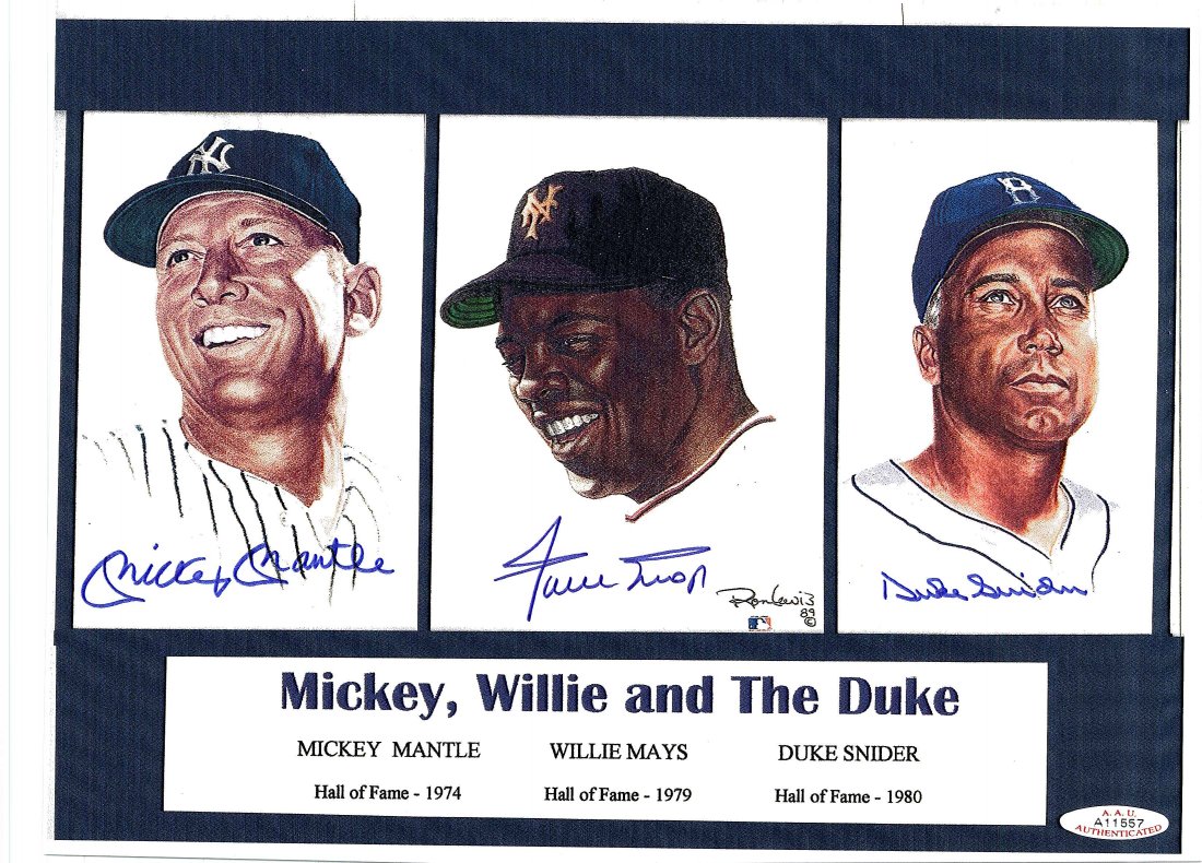 Mickey Mantle, Willie Mays and Duke Snider Signed: Mickey Mantle, Willie Mays and Duke Snider Signed Lithograph Certified by AAU