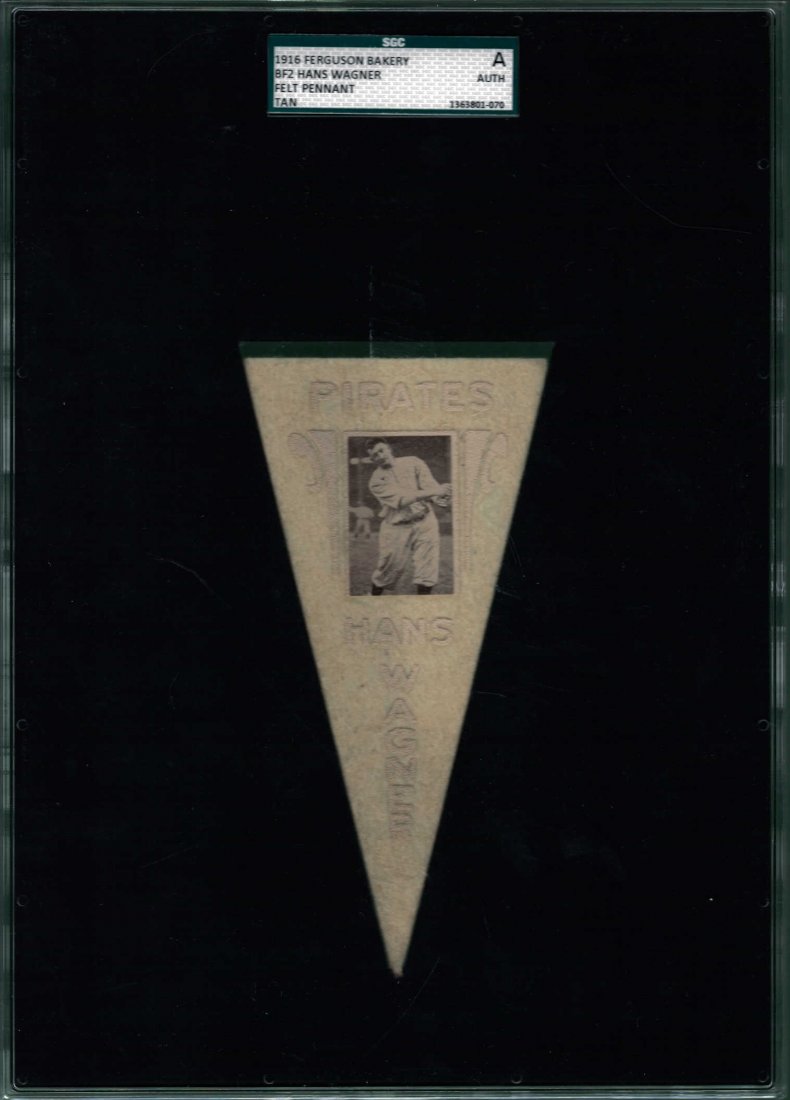1916 Ferguson Bakery BF2 Felt Pennant of Hans Honus: 1916 Ferguson Bakery BF2 Felt Pennant of Hans Honus Wagner Tan Color SGC Authentic