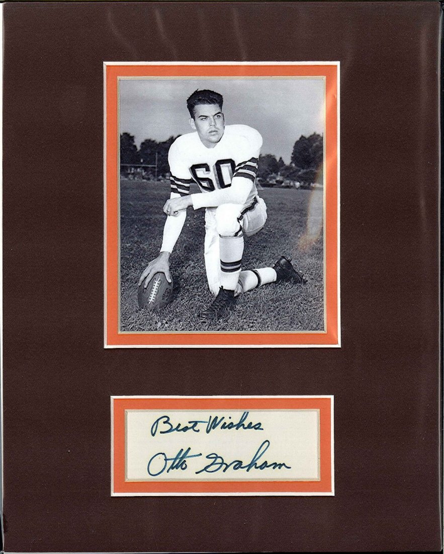 JSA Otto Graham Signed Index Card and Photograph: JSA Otto Graham signed index card and Photograph. Graham was a quarterback for the Cleveland Browns.