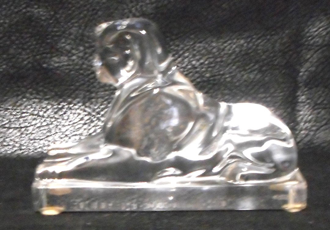 Egyptian Revival Baccarat Crystal paperweight of Sphinx: Beautiful crystal paperweight figure of the Sphinx. Piece measures about 5 inches long.WIN 5 ITEMS IN THIS AUCTION AND YOU CAN CHOOSE (YOUR CHOICE) A 6TH THAT HAS NOT BEEN BID ON FOR FREE.WIN 8 ITEMS