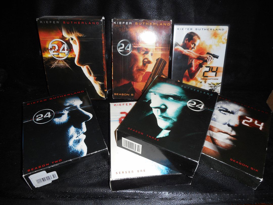 7 Years of Television DVD's of the show "24": Well kept DVDs of the Television Show "24". This is all 7 Years.WIN 5 ITEMS IN THIS AUCTION AND YOU CAN CHOOSE (YOUR CHOICE) A 6TH THAT HAS NOT BEEN BID ON FOR FREE.WIN 8 ITEMS AND I WILL THROW IN 2 I