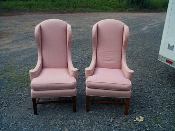 Pair of wing back upholstered chairs. Measures 4