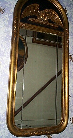 Gold guilted frame with an etched glass mirror. H