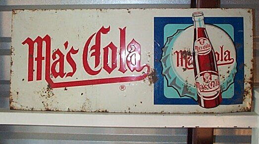 Ma's Cola tin advertising sign measures 12 inches: Ma's Cola tin advertising sign measures 12 inches tall by 28 inches long has some rust and wear but overall good condition. Local delivery available within a 60 mile radius of Somerset, NJ, Buyer to p