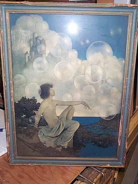 Maxfield Parrish print, measures 17 inches tall b: Maxfield Parrish print, measures 17 inches tall by 14 inches long in original frame. Buyer to pay $35.00 shipping and handling, all items to be sent USPS Priority Mail with Delivery Confirmation. Insu