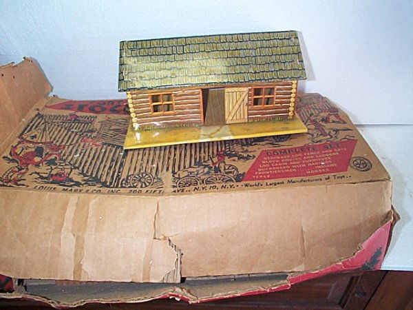 Marx Fort Apache Stockade Playset with tin litho: Marx Fort Apache Stockade Playset with tin litho house and original box. Buyer to pay $35.00 shipping and handling, all items to be sent USPS Priority Mail with Delivery Confirmation. Insurance is at