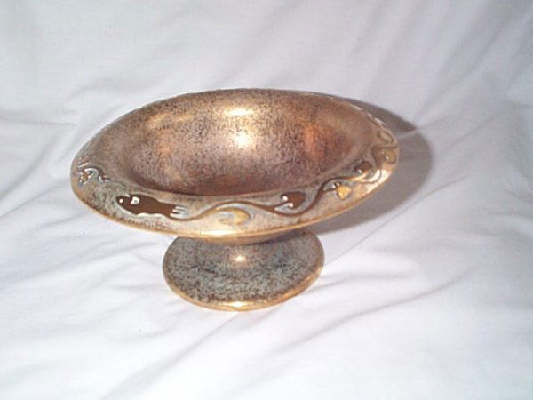 Signed Silvercrest gold encrusted bronze. Decora: Signed Silvercrest gold encrusted bronze. Decorative compote. No. 2053. Measures 3" h x 7" in dia. Buyer to pay $20.00 shipping and handling, all items to be sent USPS Priority Mail with Delivery Conf