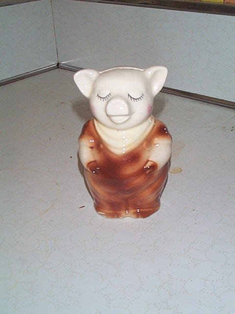 American pottery Smiley the Pig, piggy bank. In exce