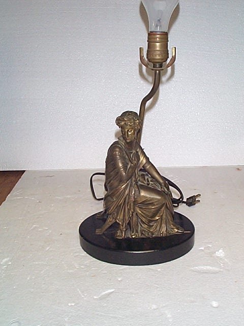 Bronze figural table lamp, figure measures 9 in ta
