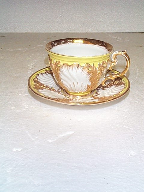 Meissen cup and saucer, measures 3 in tall by 6 in