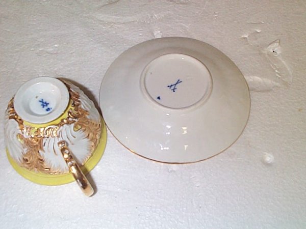 Meissen cup and saucer, measures 3 in tall by 6 in - 2