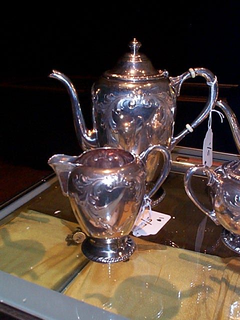 signed sterling silver hand chased 5 piece tea set - 2