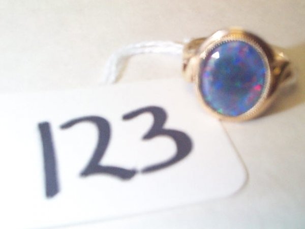 14K YELLOW GOLD BLACK OPAL TRIPLET RING SIZE 7 1/