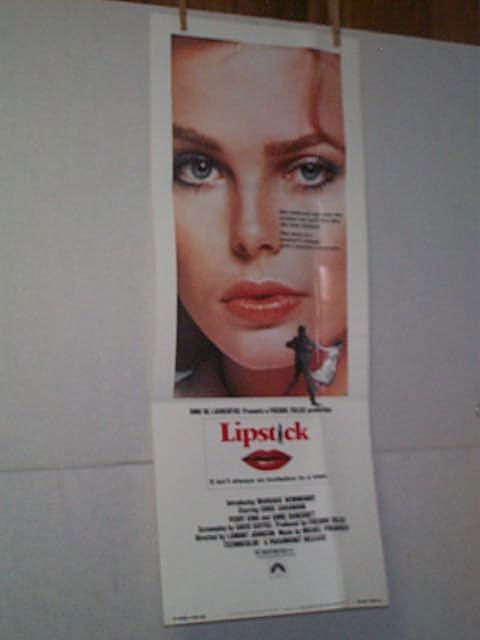 Original movie poster. INTRODUCING MARGOT HEMINGWAY: Original movie poster. INTRODUCING MARGOT HEMINGWAY. CHRIS SARANDON, "LIPSTICK." PERRY KING, ANNE BANCROFT. INSERT. EXTRA FOLD. Marked lower right hand corner 76-106. Measures 36 inches by 14 inches.