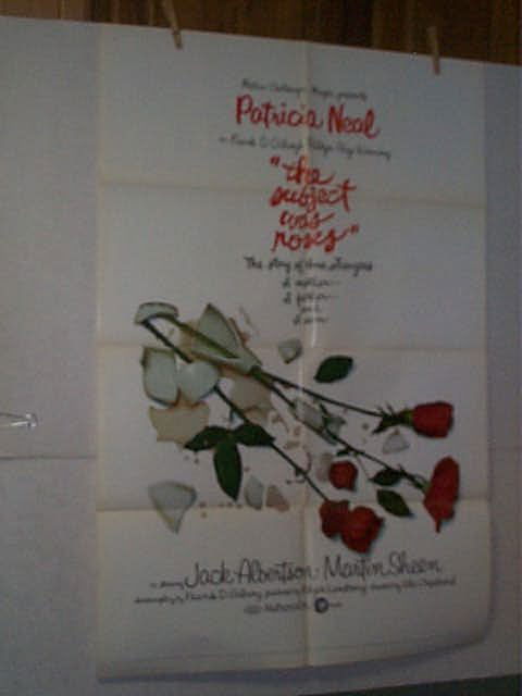 Original movie poster. 1 Sheet. "THE SUBJECT WAS: Original movie poster. 1 Sheet. "THE SUBJECT WAS ROSES". PATRICIA NEAL, JACK ALBERTSON, MARTIN SHEEN. Marked lower right 68/298. Measures 41 inches by 27 inches. Buyer to pay $8.00 shipping and handli