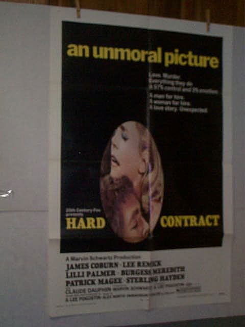 Original movie poster. 1 Sheet. "HARD CONTRACT".: Original movie poster. 1 Sheet. "HARD CONTRACT". JAMES COBURN, LEE REMICK, BURGESS MEREDITH. Marked lower right 69/184. Measures 41 inches by 27 inches. Buyer to pay $8.00 shipping and handling, all i