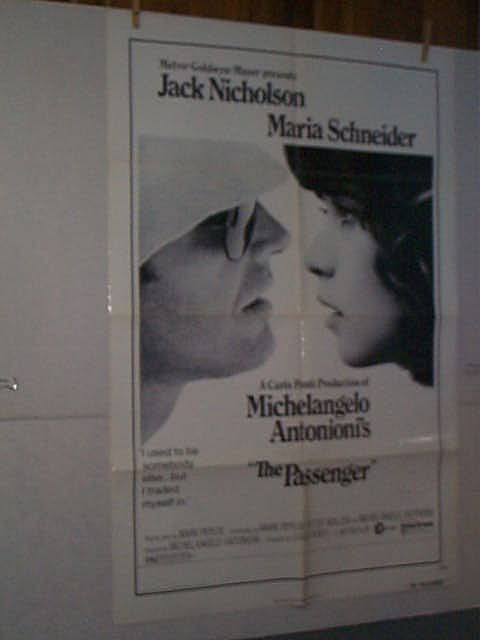 Original movie poster. 1 Sheet. "THE PASSENGER".: Original movie poster. 1 Sheet. "THE PASSENGER". JACK NICHOLSON, MARIA SCHNEIDER. Marked lower right 75/94. Measures 41 inches by 27 inches. Buyer to pay $8.00 shipping and handling, all items to be s