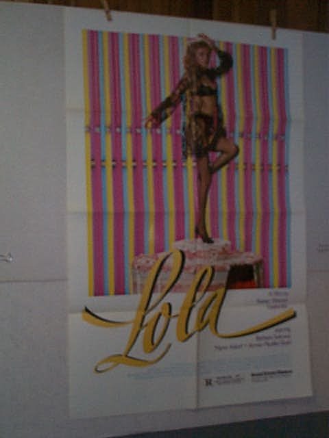 Original movie poster. 1 Sheet. "LOLA". BARBARA: Original movie poster. 1 Sheet. "LOLA". BARBARA SUKOWA, MARIO ADORF, ARMIN MUELLER-STAHL. 1982. Measures 41 inches by 27 inches. Buyer to pay $8.00 shipping and handling, all items to be sent USPS Pri