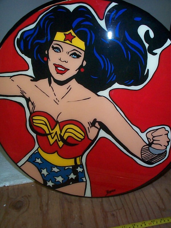 Signed hand painted Wonder Woman card table. Top - 2
