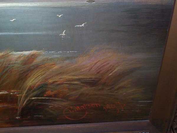 19th. C. oil on canvas depicting cattle near a str - 3