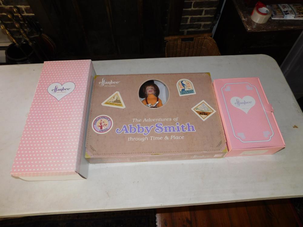 Lot of 3 Effanbee Dolls: Lot of 3 Effanbee dolls including The Adventures of Abby Smith that measures approx. 13 1/2" tall, Dolls of the Month November that measures approx. 12" tall and American Child Stamp Doll that measure